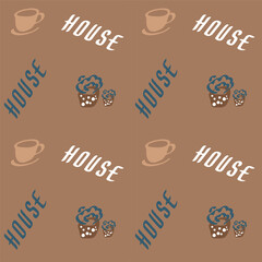 Coffee cups and muffins seamless pattern. Vector illustration.