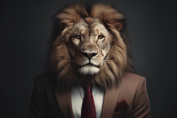 Lion man in a suit, probably waiting for a job interview at the ZOO!, AI GENERATED