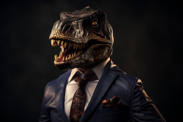 T-Rex in suit, AI GENERATED