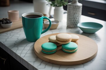 Obraz na płótnie Canvas Coffee and cookies on white kitchen table