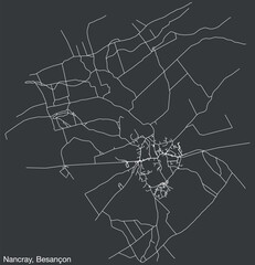 Detailed hand-drawn navigational urban street roads map of the NANCRAY COMMUNE of the French city of BESANCON, France with vivid road lines and name tag on solid background