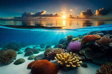 coral reef and coral - obrazy, fototapety, plakaty