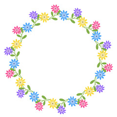 spring art drawn flowers round frame cartoon style