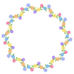 spring art drawn flowers round frame cartoon style