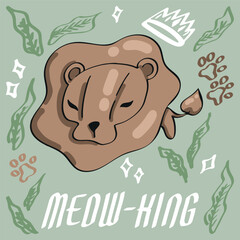Hand drawn vector illustration of a lion and lettering - Made with love