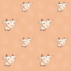 Seamless pattern with cute kawaii cows. Vector illustration.