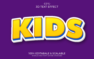 Vector yellow kids 3d editable text effect  with cartoon style premium vectors