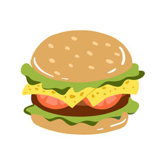 Delicious burger. Fast food concept. Isolated vector illustration