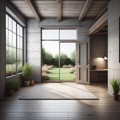 Fototapeta premium Modern empty room with open doors interior design generated.Ai
