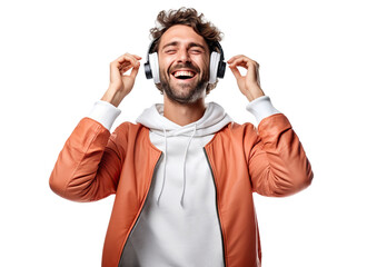 Music lover derives pleasure from beats and rhythm through headphones, cut out