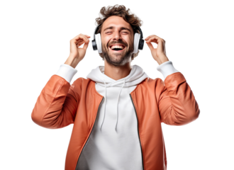 Music lover derives pleasure from beats and rhythm through headphones, cut out