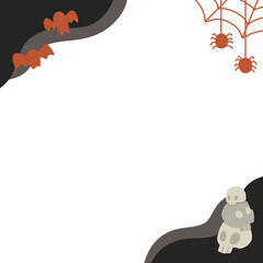Happy Halloween banner or party invitation background with bats skull spider in paper cut style.  illustration. Place for text frame