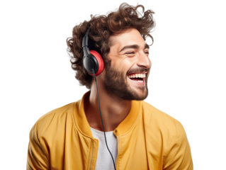 Music lover derives pleasure from beats and rhythm through headphones, cut out