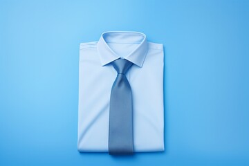 A new male shirt with a tie on a blue background, Corporate dress on blue background, formal dress on blue background, Shit and tie isolated  