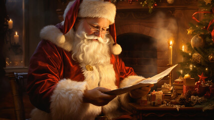 Jolly Santa Claus engrossed in heartfelt Christmas wishes