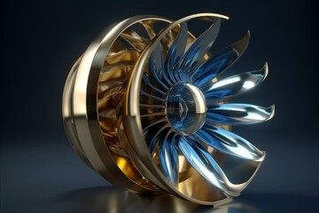 3D rendering of isolated gas turbine impeller for aircraft jet engine in transparent format. Generative AI