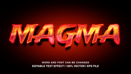 Magma editable text effect template, 3d bold glossy fire neon typeface, premium vector