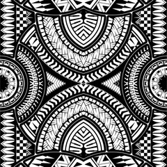 Maori style black and white tattoo seamless pattern.