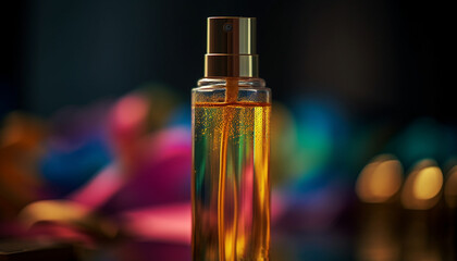 Naklejka premium Aromatherapy oil bottle, drop of relaxation in nature beauty generated by AI