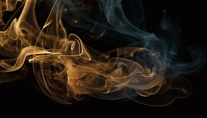 Fiery fractal shapes dance in a mystical, smoky backdrop generated by AI