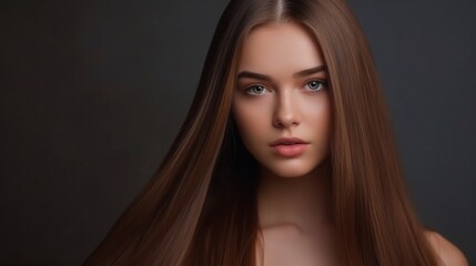 Fototapeta premium Beautiful fashion woman long curly big curls. Hair and makeup, straight long shiny hair. Beauty and hair care