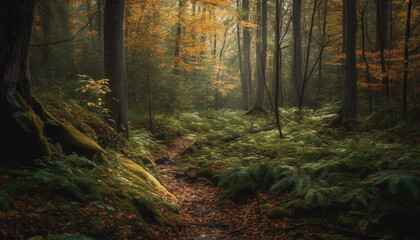 Fototapeta premium A mysterious adventure through the vibrant, uncultivated wilderness area generated by AI