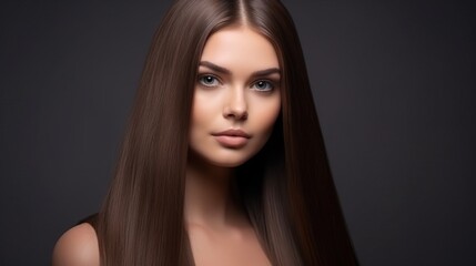 Naklejka premium Beautiful fashion woman long curly big curls. Hair and makeup, straight long shiny hair. Beauty and hair care