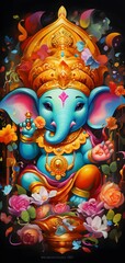 Fototapeta premium Lord Ganesh beautiful art image decorative wall Décor wallpaper Hindu religion god, Gajanan Ganpati Wallpaper and wall decor for Mobile