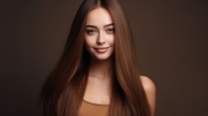 Fototapeta premium Beautiful fashion woman long curly big curls. Hair and makeup, straight long shiny hair. Beauty and hair care