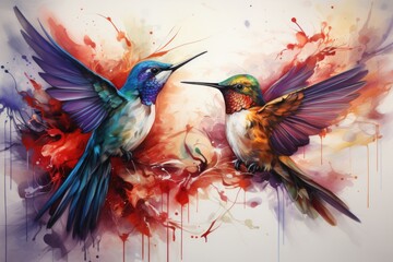 two hummingbirds, colorful