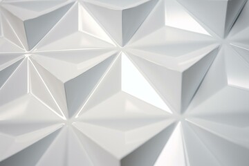 Futuristic geometric design with white triangular pyramids on a light 3D background. Generative AI