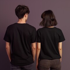 Fototapeta premium Illustration of a fashion portrait with plain t-shirt mockup, AI Generated