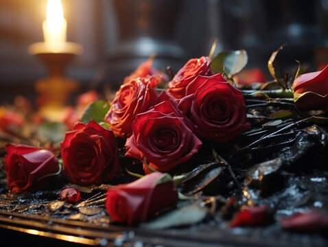bouquet of roses and candles UHD wallpaper Stock Photographic Image