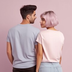 Illustration of a fashion portrait with plain t-shirt mockup, AI Generated