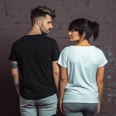 Fototapeta premium Illustration of a fashion portrait with plain t-shirt mockup, AI Generated