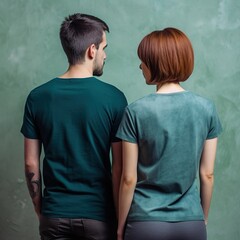Fototapeta premium Illustration of a fashion portrait with plain t-shirt mockup, AI Generated
