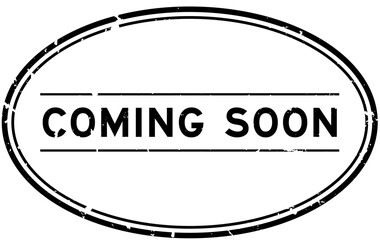 Grunge black coming soon word oval rubber stamp in white background