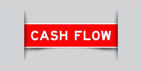 Red color square label sticker with word cash flow that inserted in gray background