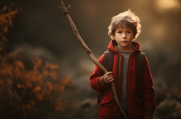 Atmospheric Woodland Imagery: Child with Sticks at Play