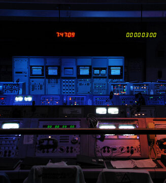 NASA's ground control station of the Apollo missions headed for the moon landing recreated inside Universal Studios. Los Angeles, California, USA