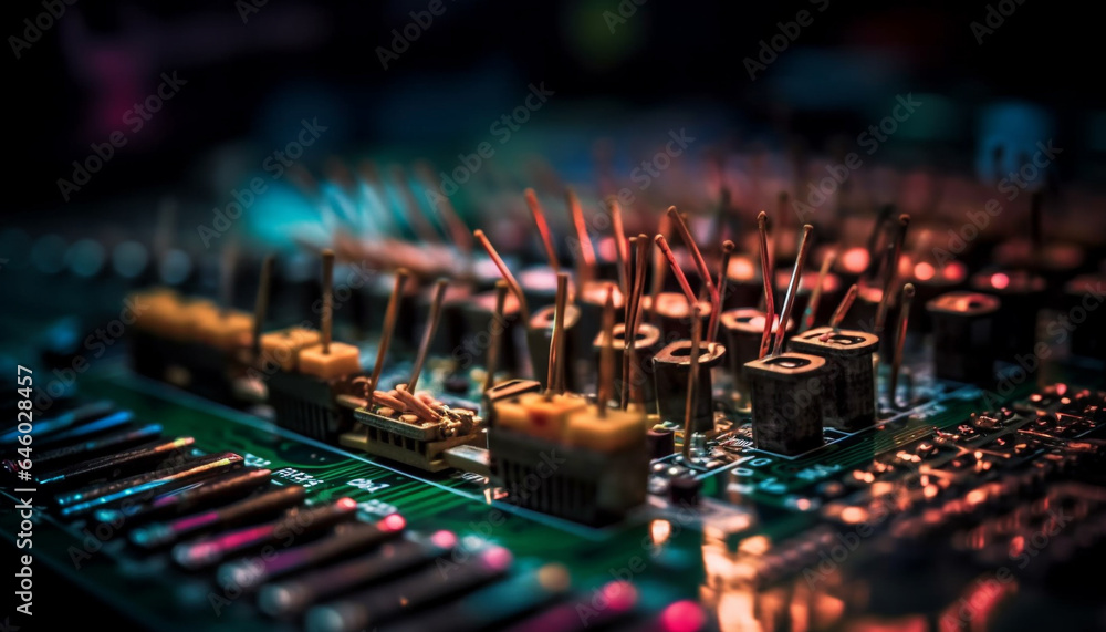 Poster complexity of electronics industry requires selective focus on connections and equipment generated b