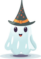 Friendly Ghost in Witch Hat - Halloween Vector Illustration