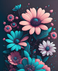  Template for invatation with flowers and leaves. AI