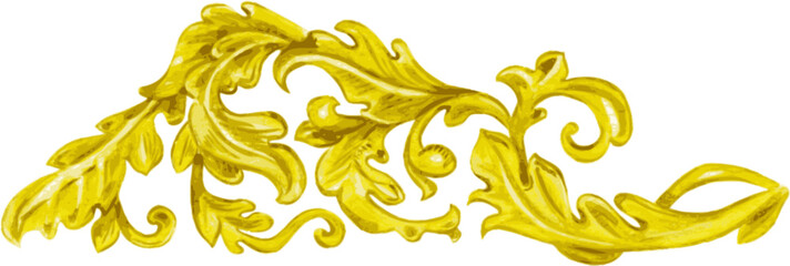 watercolor golden floral corner frame. stylish baroque vector il - 646029236