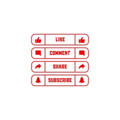 Like, comment, share, and subscribe button. Collection of like, comment, share and subscribe icon buttons