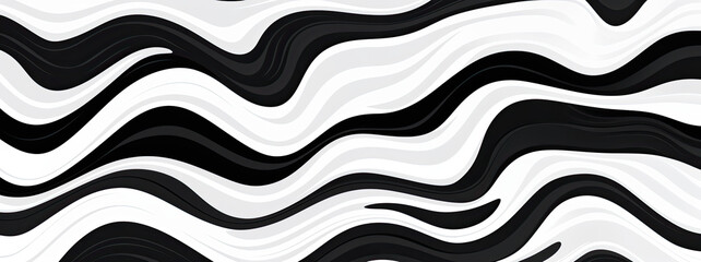 Illustration of an abstract black and white background with wavy lines, panorama wallpaper, AI