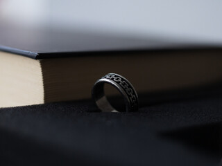 Medieval silver ring, engraved with in Viking style, Nordic themed ring