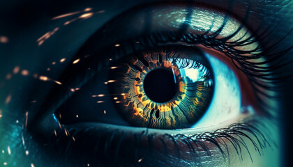 The futuristic surveillance technology watches men reflections in cornea generated by AI