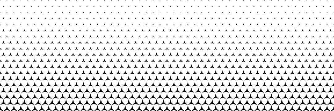 horizontal black halftone of three sharp triangles design for pattern and background.