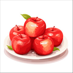 Clipart of Red Apples on plate Illustration Vector Isolated on White 